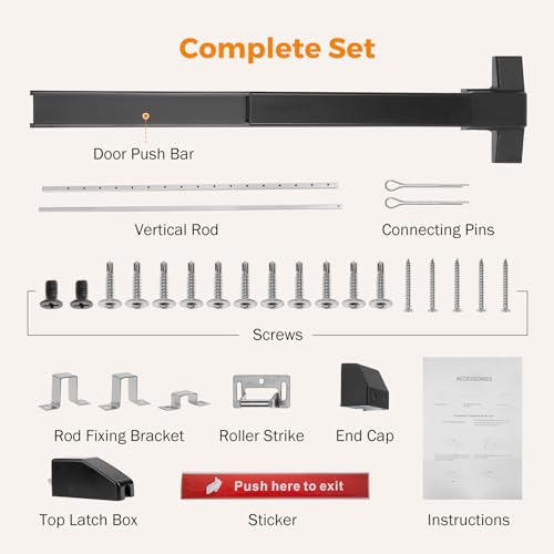 BEAMNOVA Vertical Rod Panic Bar Exit Device Door Push Bar, 27.5 Inch Black - color: Black, size: 27.5 inch