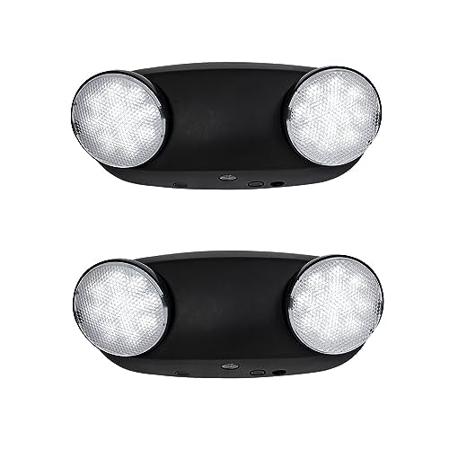 TANLUX LED Emergency Lights with Battery Backup, Two Head Adjustable Commercial Emergency Lights, UL Listed, AC 120/277V, Hardwired Emergency Exit Light Fixtures for Business - 2 Pack(Black) - color: Black, size: 2 Pack