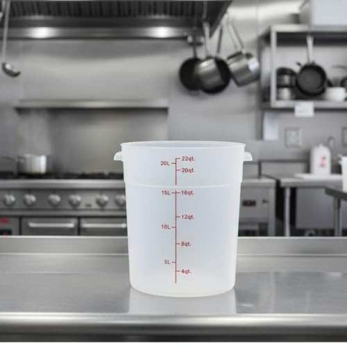 TrueCraftware- 22 Quart Round Food Storage Container Translucent Polypropylene- Commercial Reusable Food Container Canister with Measurement Markings for Meal Prep Pantry Kitchen - color: 22 Quart