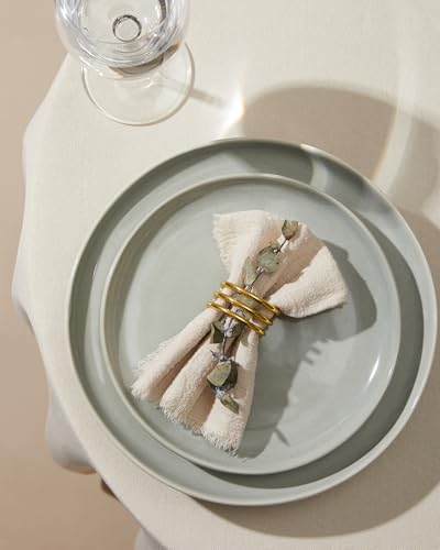Pokini Stoneware Dinnerware Sets for 8, 32Pcs Ceramic Plates and Bowls Sets - color: Dusty Green, size: Set (32pcs)