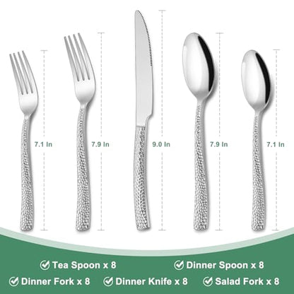 Hammered Silverware Set, 40-Piece Stainless Steel Wave Flatware Set for 8, Food-Grade Tableware Cutlery Set, Utensil Sets for Home Restaurant, Mirror Finish, Dishwasher Safe - style: Wave Hammered