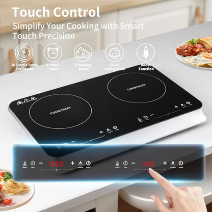 COOKTRON Portable Induction Cooktop 2 Burner, 1800W with Booster - size: Double Induction Cooktop with Touch Control