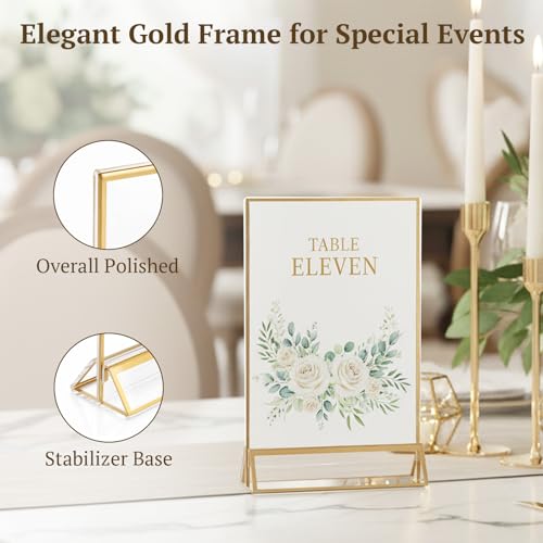 EHWINE 12 Pack Gold Acrylic Sign Holder 4x6 Double Sided Tabletop Stand