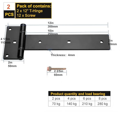 12 Inch Heavy Duty T Strap Hinges,Thickened Solid Steel