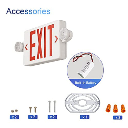 GZRUIYANG Exit Sign with Emergency Lights Red, LED Emergency Exit Light with Battery Backup, UL 924 Certified, AC 120/277V, Commercial Emergency Lights Combo for Business - 4 Pack - color: White Housing Red Letter, size: 4 Pack