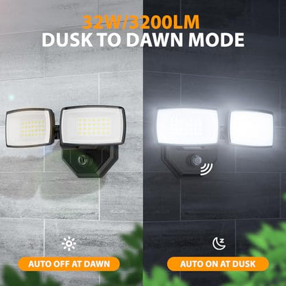 Onforu 3200lm Dusk to Dawn Outdoor Lighting, IP66 Waterproof, Auto on Off - color: Black
