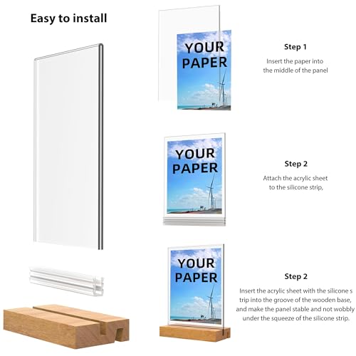 4x6 Inch Acrylic Sign Holder with Wooden Base, Desktop Display Stand (4x6 3Pack) - size: 4x6 3Pack