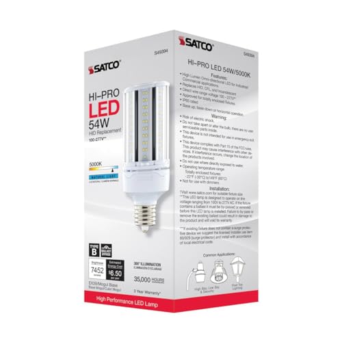Satco S49394-54W LED HID Replacement High Lumen Corn Cob Bulbs, 2 Pack