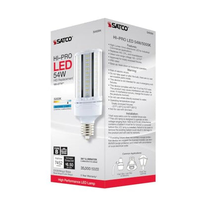 Satco S49394-54W LED HID Replacement High Lumen Corn Cob Bulbs, 2 Pack