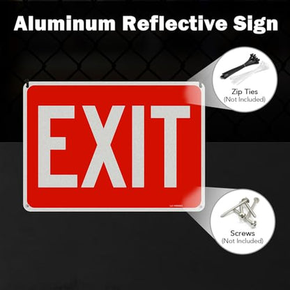 T&R Large Exit Sign - 2 Pack - 14 x 10 Inches Rust Free .040 Aluminum Reflective - UV Protected, Waterproof and Fade Resistant - 4 Pre-drilled Holes - color: Red -14" x 10" - 2 Pack