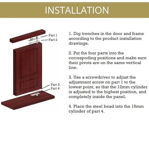 Heavy-Duty Stainless Steel 360° Door Pivot Hinge System – Durable Hinges for Wood Doors - 220lbs Capacity 1-Pack - size: 220lbs 1-pack