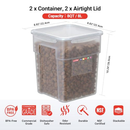 2 Pack 8 QT BPA-Free Translucent Polypropylene Commercial Food Storage Containers, Airtight Lids, Stackable Ingredient Storage for Flour, Sugar & Prep, 2 Markers Included - size: 2 X 8.0(QT)