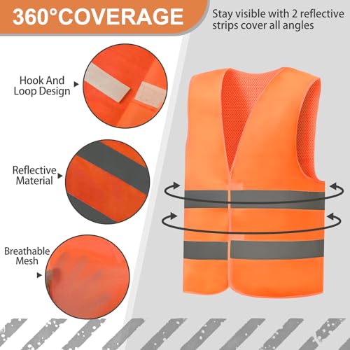 36 Pack High Visibility Safety Vests Mesh Security Vest with Reflective Silver Strips Construction Vest Bulk - color: Orange