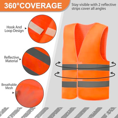 36 Pack High Visibility Safety Vests Mesh Security Vest with Reflective Silver Strips Construction Vest Bulk - color: Orange