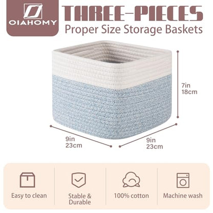 OIAHOMY 3 PACK Cube Storage Bins Storage Baskets Shelf Bins Blue&White - color: Blue&White