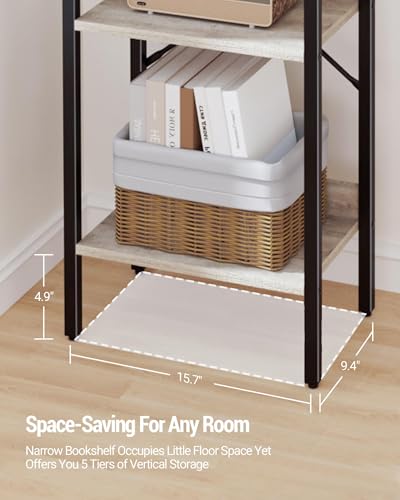 Hzuaneri Bookshelf, Book Shelf, Industrial Bookcase with 2 Hooks - color: Greige, size: 9.4"D x 15.7"W x 63"H