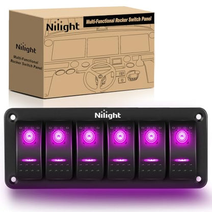 Nilight 6 Gang Rocker Switch Panel w/Purple LED Light 5Pin On Off Pre-Wired - color: Purple, size: 6 Gang