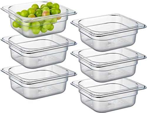 CURTA 6-Pack 1/6 Size 2.5" Deep NSF Polycarbonate Food Pans | Dishwasher & Freezer Safe Clear Container for Prep Tables, Buffet, Salad Bar, Commercial & Home Kitchen - color: 1/6 Size, size: 2-1/2" Deep