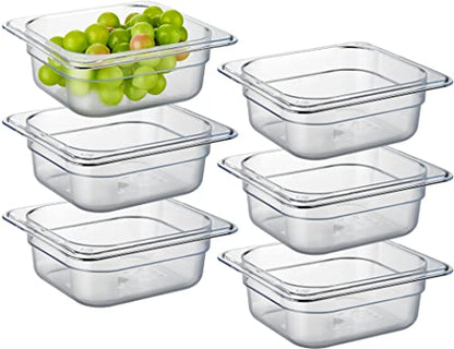 CURTA 6-Pack 1/6 Size 2.5" Deep NSF Polycarbonate Food Pans | Dishwasher & Freezer Safe Clear Container for Prep Tables, Buffet, Salad Bar, Commercial & Home Kitchen - color: 1/6 Size, size: 2-1/2" Deep