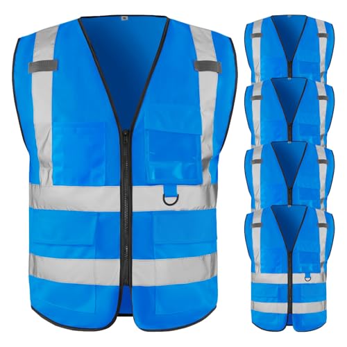 High Visibility Safety Vest for Men ，Class 2 Hi Vis Vest with Pockets, Reflective Vest for Construction Work, Volunteer, Cycling, Blue 2XL 5 Pack - color: Blue, size: XX-Large
