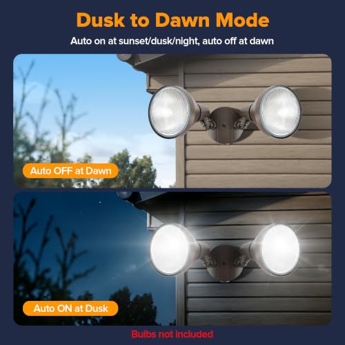 LUTEC 2 Pack Adjustable Metal Twin Par Holder Outdoor Flood Lights, Dusk to Dawn Security Lights, Floodlights Fixture, Waterproof Exterior Max 300 Watt Par38 Flood Light for Patio, Garden, Yard-Bronze - color: Brown, size: 2 Pack