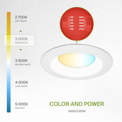 ASD 4 Pack LED Round Fire Rated Commercial Downlight 8 Inch, 13/16/19/22/25W 120-277V 0-10V Dimmable Canless Recessed Lights, 120Lm/W 2975Lm 2700/3000/3500/4000/5000K, White ETL ES T24 - size: 8 Inch
