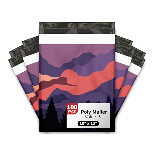 10x13 (100) Mountain Sunset Summer Designer Poly Mailers Waterproof Self Sealing Tear Resistant Polymailers Shipping Envelopes Premium Printed Bags For Small Businesses - color: Multicolor, size: 10x13 inches