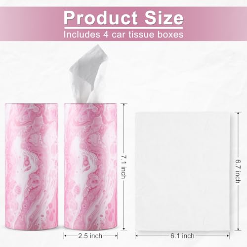 SINGARO Car Tissue Holder, 4 Pack Car Cup Holder Facial Tissues with Travel Tissue Bag, Quick and Convenient Flower Combination Car Tissue Box(4 Canisters/200 Tissues) Pink - color: Pink