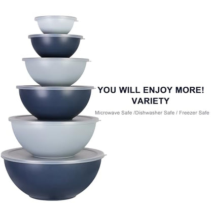 BoxedHome BPA Free Plastic Round Mixing Bowl with Lids, 12 Pack Nesting Bowls with Lids Set, Microwave and Dishwasher Safe Prep & Serving Bowls Great for Mixing, Baking, Serving (Haze Blue, 12pcs) - color: Haze Blue