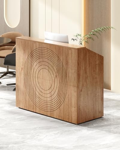 LITTLE TREE 47-Inch Reception Desk with Counter, Oak Front Desk Reception Room Table, Retail Counter for Checkout, Modern Welcome Desk for Lobby, Office, Beauty Salon - color: Brown