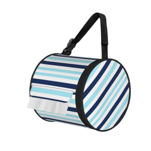 Black and Blue Lines Stripe Cylinder Tissue Holder,Toilet Paper Case Cover for Bathroom Home Travel - color: Black and Blue Lines Stripe