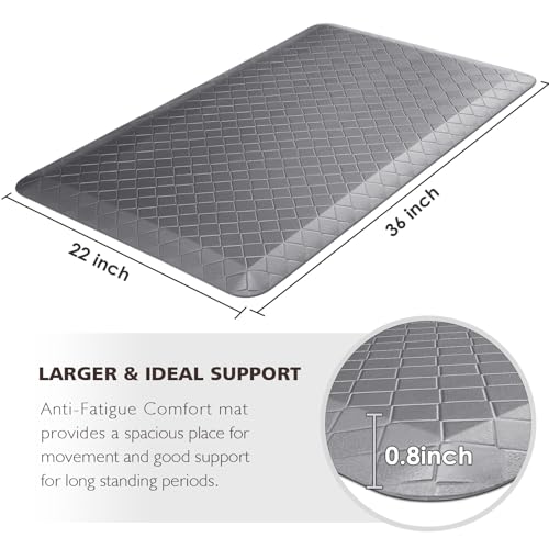 HappyTrends Kitchen Floor Mat - 4/5 Inch Thick Anti-Fatigue Kitchen Rug - color: Grey, size: 36"L x 22"W x 0.8"Th