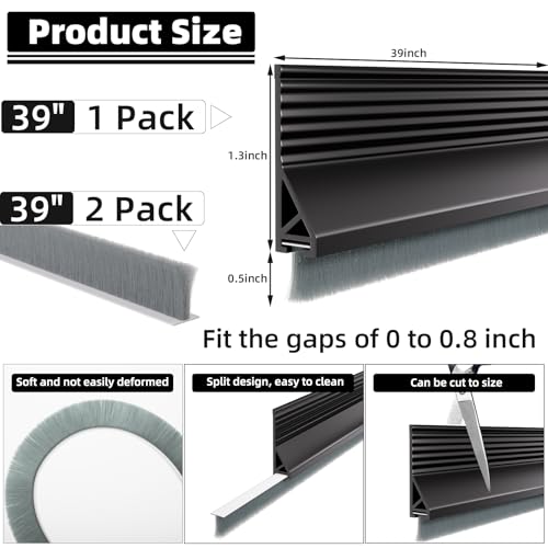 Esufeir 39”X2 Under Door Draft Stopper with Brush,Black - color: Black, size: 39" X 2Pack