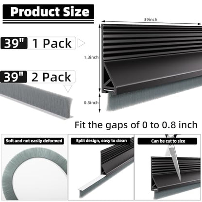 Esufeir 39” Under Door Draft Stopper with Brush,Black - color: Black, size: 39" X 1Pack