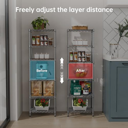 Golpart 6Tier Adjustable Storage Shelves Metal Wire Shelving Standing Shelf - color: Grey, size: 6-tier-10"Dx16"Wx63"H