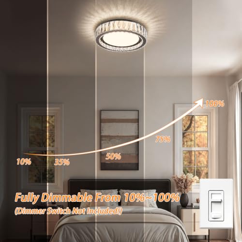 15 Inch LED Dimmable Crystal Flush Mount Ceiling Light Fixture - color: Brushed Black, size: 15 Inch