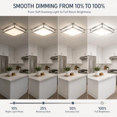 12Inch 36W Square LED Flush Mount Ceiling Light Fixture (450W Equiv), 3600LM Modern Dimmable LED Ceiling Lights, 2700K-6500K 5CCT Adjustable Brushed Nickle Ceiling Lamp for Living Room Kitchen, 1 Pack - color: Brushed Nickle, size: 1 Pack