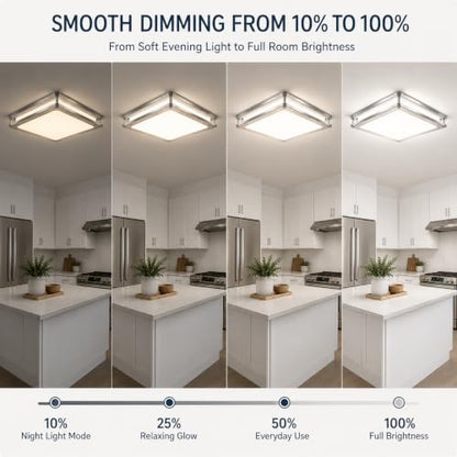 12Inch 36W Square LED Flush Mount Ceiling Light Fixture (450W Equiv), 3600LM Modern Dimmable LED Ceiling Lights, 2700K-6500K 5CCT Adjustable Brushed Nickle Ceiling Lamp for Living Room Kitchen, 1 Pack - color: Brushed Nickle, size: 1 Pack