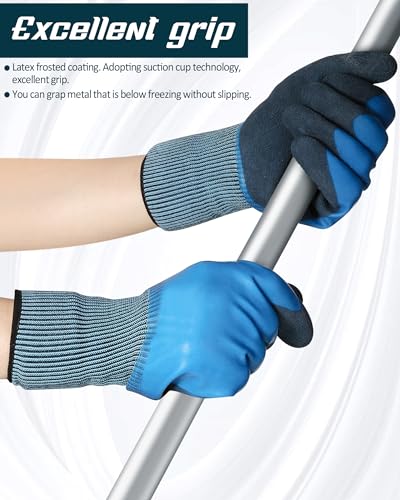 Mimorou 24 Pairs Waterproof Work Gloves Double Coated Rubber XL, Blue