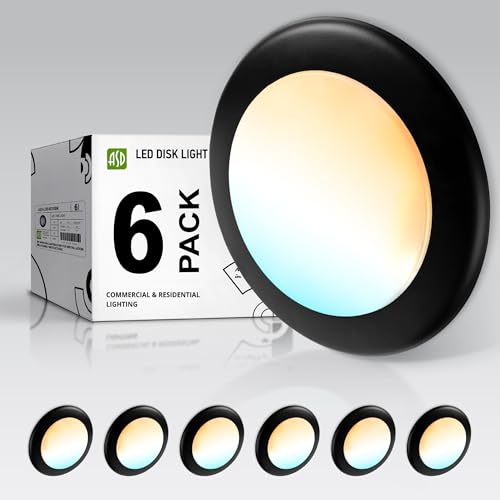 ASD 6 Pack Black LED Disk Lights 6 Inch, 5CCT Flush Mount Ceiling Light - color: Black, size: 6 Pack