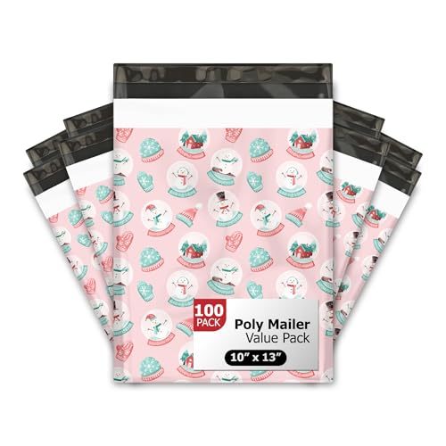 10x13 (100) Winter Snowglobes and Snowmen Christmas Designer Poly Mailers Self Sealing Shipping Envelopes Holiday Premium Printed Bags For Small Businesses - color: Snowglobes, size: 10x13