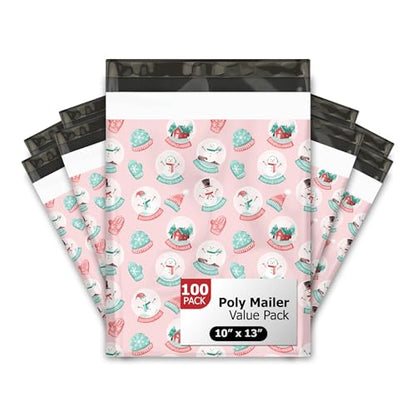10x13 (100) Winter Snowglobes and Snowmen Christmas Designer Poly Mailers Self Sealing Shipping Envelopes Holiday Premium Printed Bags For Small Businesses - color: Snowglobes, size: 10x13