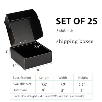 8x8x3 Black Shipping Boxes for Small Business, Packing, 25 Pack - color: Black, size: 8x8x3 Inch