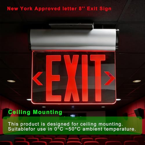New York Approved Letter 8" Exit Sign Emergency Light Replaceable Acrylic Panel Removable Directional Indicator, Single and Double Face Optional, Fire Resistant UL Certified GMSEL-200 - size: Single face