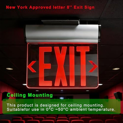 New York Approved Letter 8" Exit Sign Emergency Light Replaceable Acrylic Panel Removable Directional Indicator, Single and Double Face Optional, Fire Resistant UL Certified GMSEL-200 - size: Single face