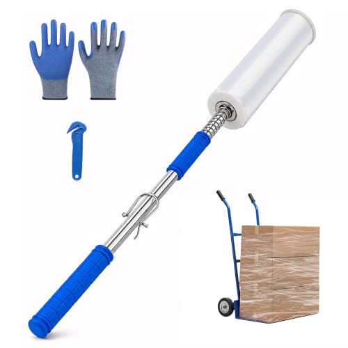 Long Handle Pallet Stretch Wrap Dispenser, Stretch Wrap Dispenser for Film Width 12-20 inch, Rolls 1.5" to 3" Diamater, Stretch Wrap with Handles for Warehouse, Logistics, Factory Shipping & Packaging