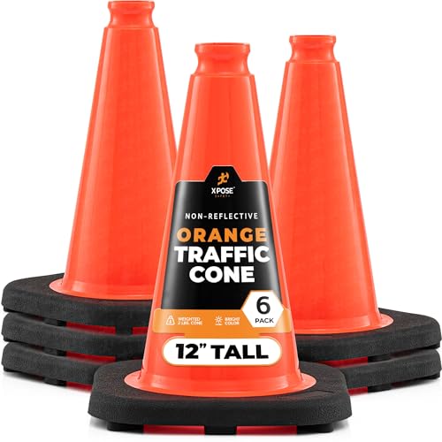 Xpose Safety 12 Inch Orange Traffic Cones, 6-Pack - color: Orange, size: 12" 2lb. Cone