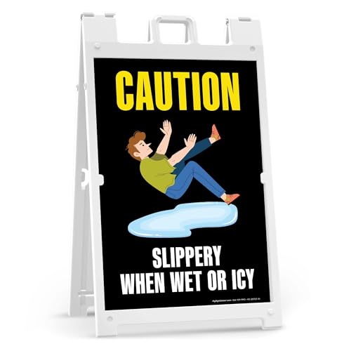 Caution Slippery When Wet Or Icy Folding Floor Sign, 24x36 Inches, Portable A Frame, Made in USA by My Sign Center - size: 24x36 Plastic