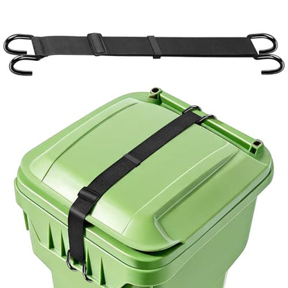 Trash Can Lid Lock Strap for Raccoons & Animals, Outdoor Garbage Can Lock with Double-Claw Hooks, Adjustable for 28-96 Gallon Bins, Windproof