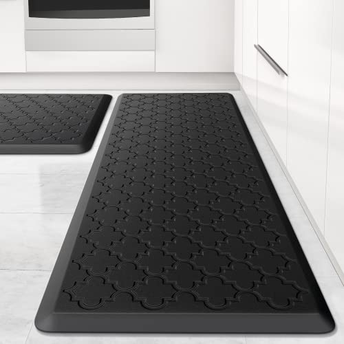 Kitchen Mat 2 PCS Cushioned Anti-Fatigue Floor Mat Standing Mat for Kitchen - color: Black, size: 17.3"x29"+17.3"x47"